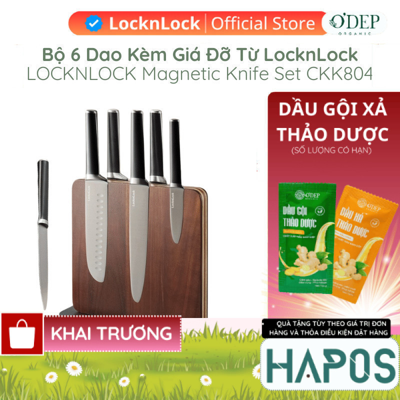 Bộ 6 dao kèm giá đỡ từ LocknLock Magnetic Knife Set CKK804 bằng thép không gỉ - HAPOS HBE