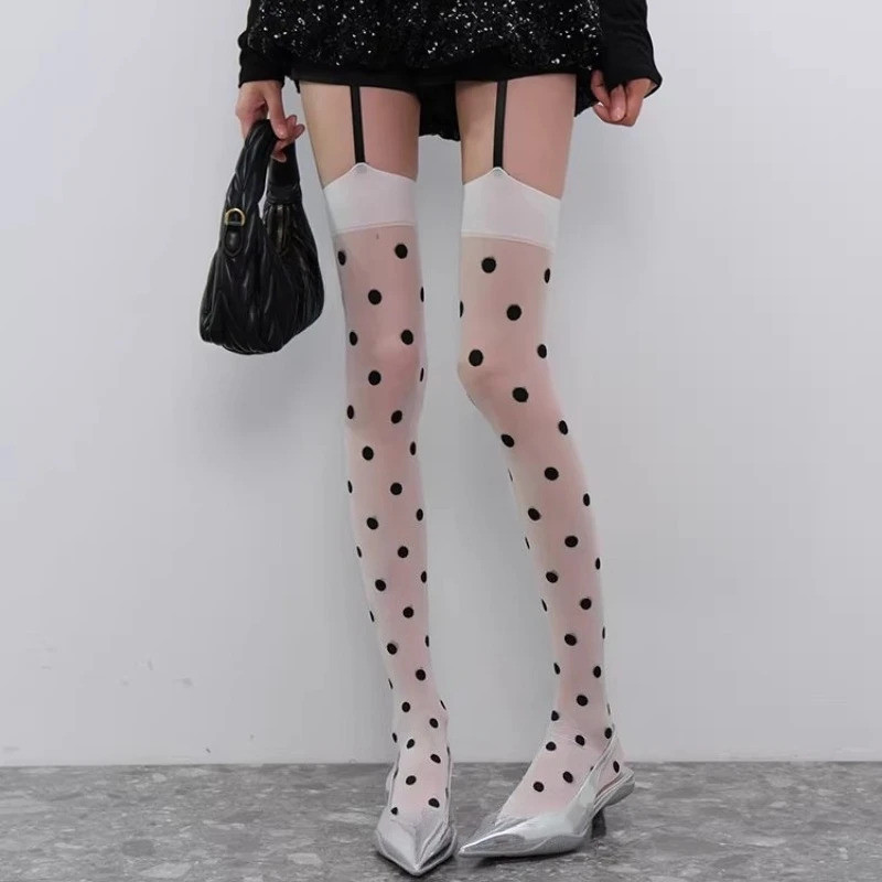 Thời Trang Suspender Chấm Bi Trắng Phong Cách Gothic Cho Nữ suspender phụ kiện thời trang chấm bi tr