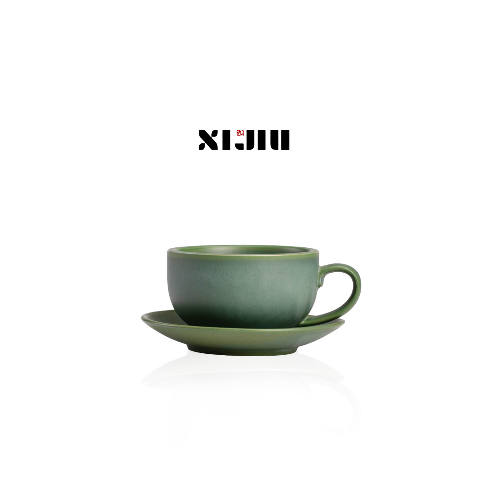 XIJIU · Okra Green Designer Ceramic Mug Coffee Cup Niche Mug kèm đĩa cao cấp