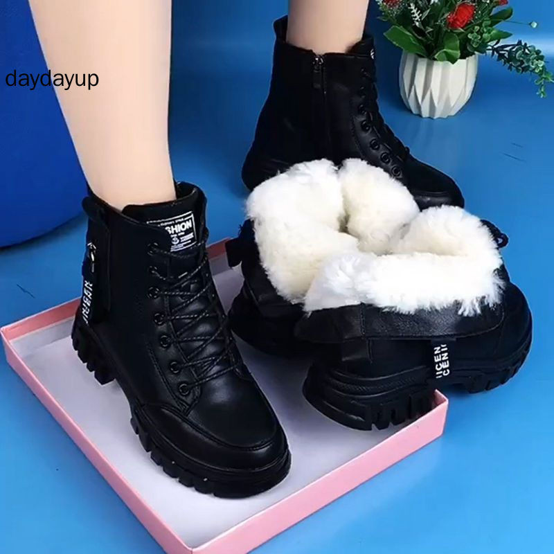 Giày bốt len da JA3 dành cho nữ Giày bốt Martin lông cừu chống trượt Giày bốt sang trọng ngắn