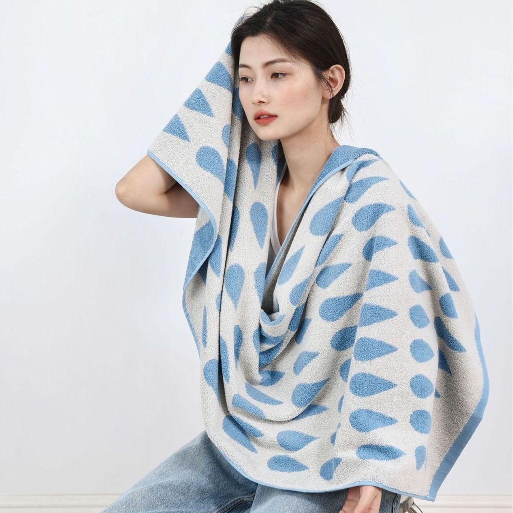 Blue Cool Wind Minh họa Khăn nhuộm sợi Khăn Cotton đế dài thấm dày