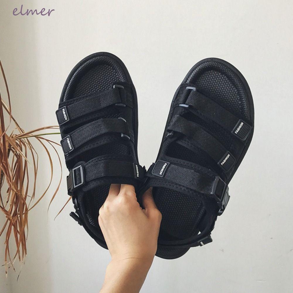 Dép nam ELMER, Dép mùa hè đế mềm màu đen, Giày bệt chống trượt thông thường dành cho học sinh Giày đ