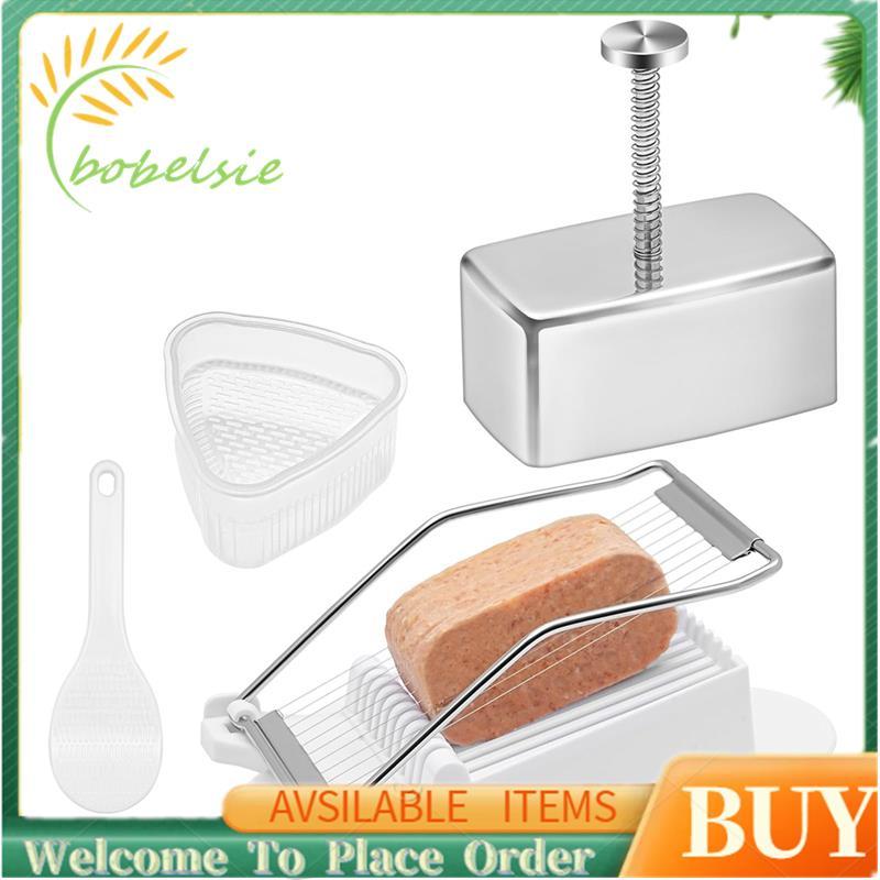 Bộ khuôn Onigiri Khuôn Musubi bằng thép không gỉ có máy thái lát và khuôn cơm hình tam giác và thìa 