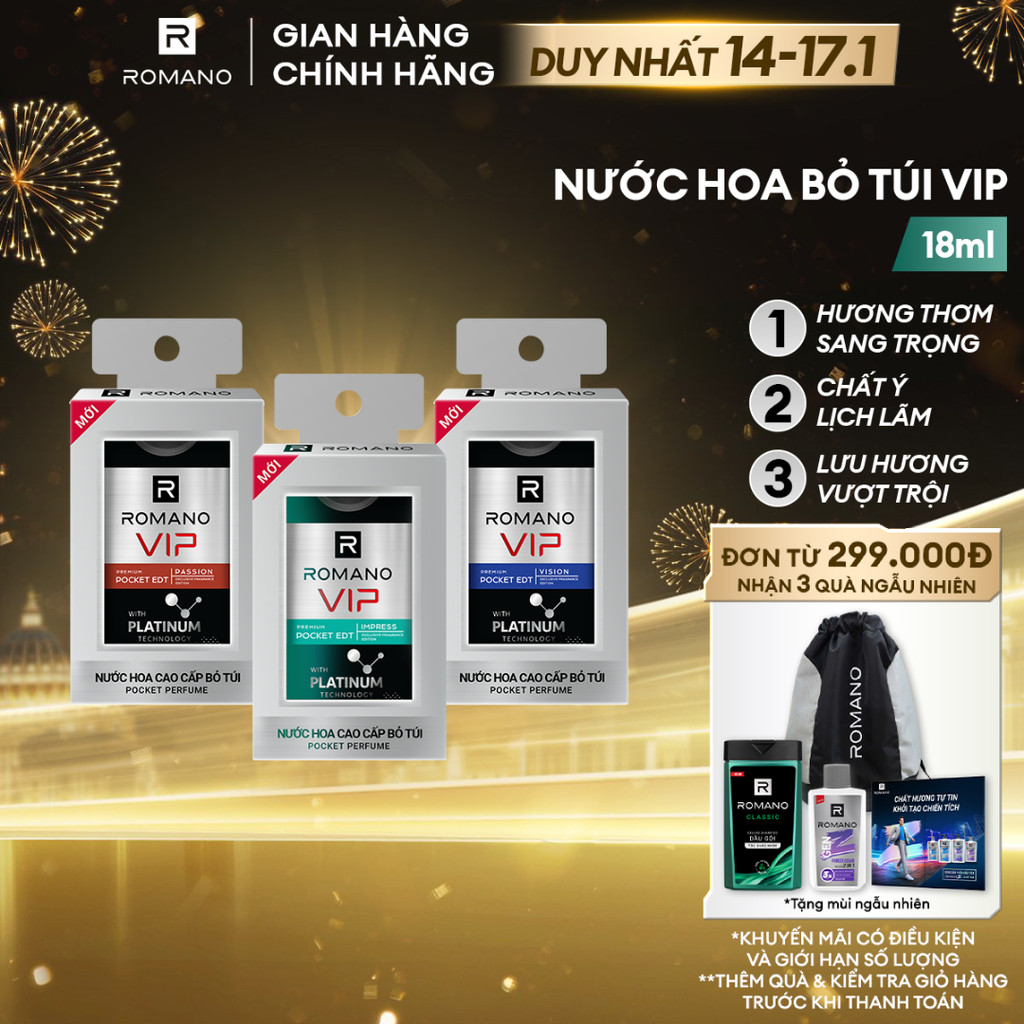 Nước hoa bỏ túi cao cấp Romano VIP Passion / Vision / Impress 18ml