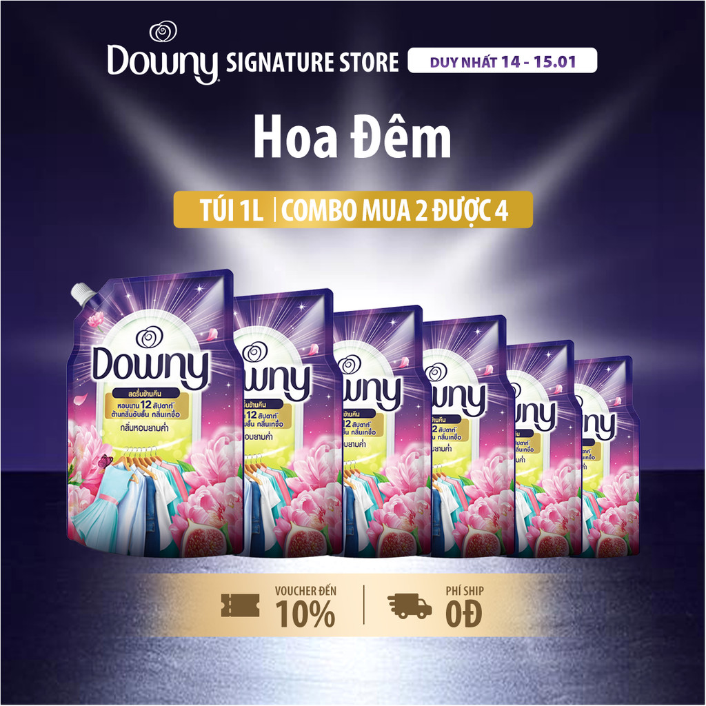 [DOWNY] Combo 6 Nước Xả Vải DOWNY Hoa Đêm Túi 1L