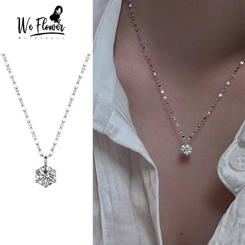 Chúng Tôi Hoa Thanh Lịch s925 Bạc Sáng Cubic Zirconia Mặt Dây Chuyền Vòng Cổ Cho Nữ Hàng Ngày Choker Dây Chuyền Trang Sức Quà Tặng