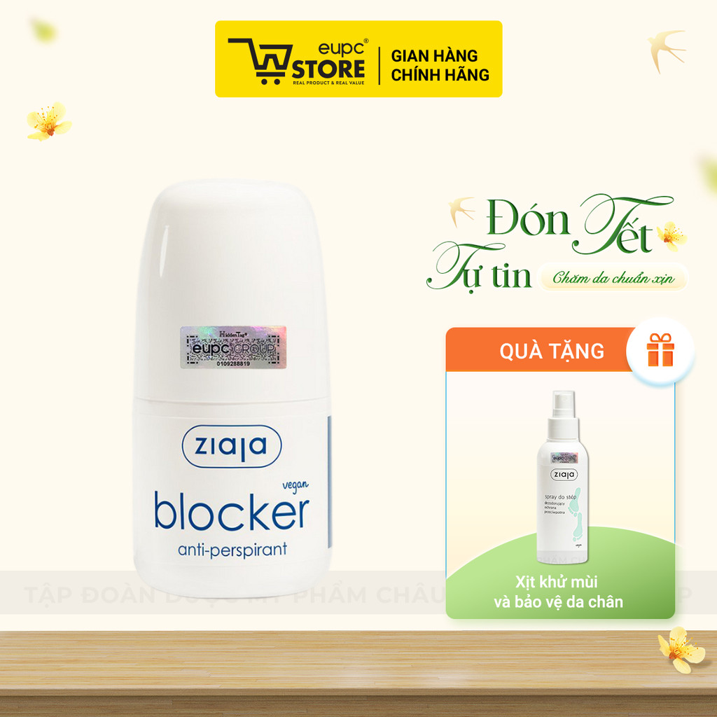 COMBO 2 Lăn khử mùi, kiểm soát mồ hôi nách Blocker Ziaja Chai 60ml X2 Thấm Nhanh, Không Gây Vàng Áo