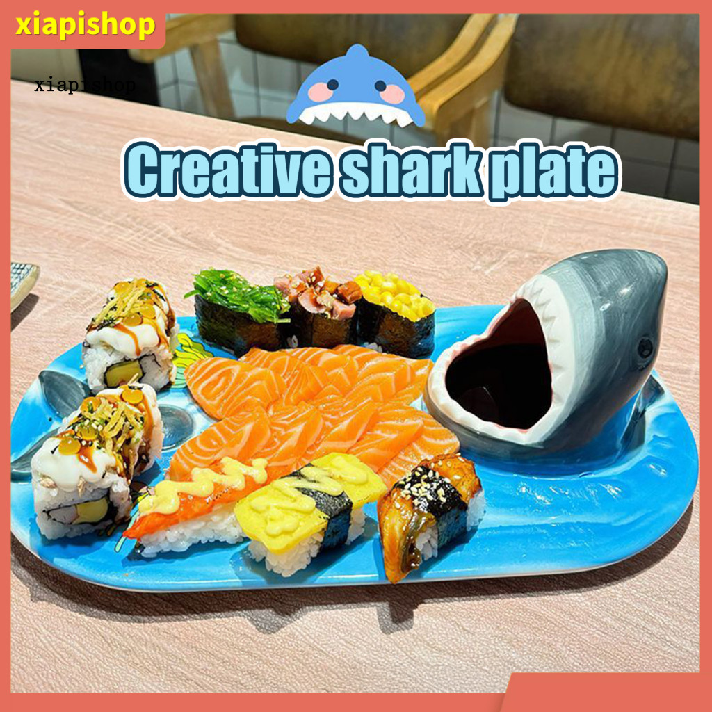 Đĩa Sushi Cá Mập XPS Đĩa Sushi Tiệc Đĩa Cá Mập Thiết Kế Đĩa Sushi Gốm 3 Trong 1 Có Bát Sốt Đũa – Kha