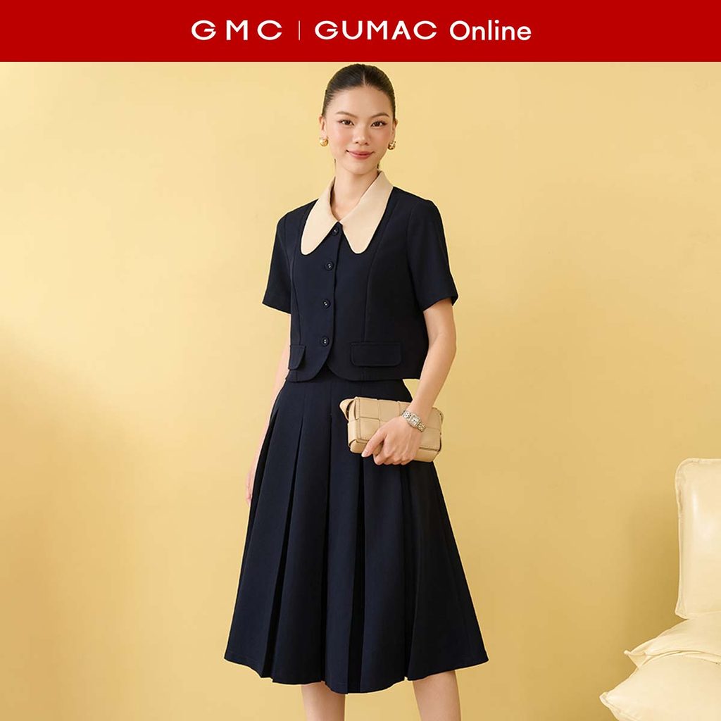 Set Áo nữ kiểu cổ sen thời trang GUMAC AF10013 - Chân váy nữ dáng A xòe lưng rời thời trang GUMAC VF