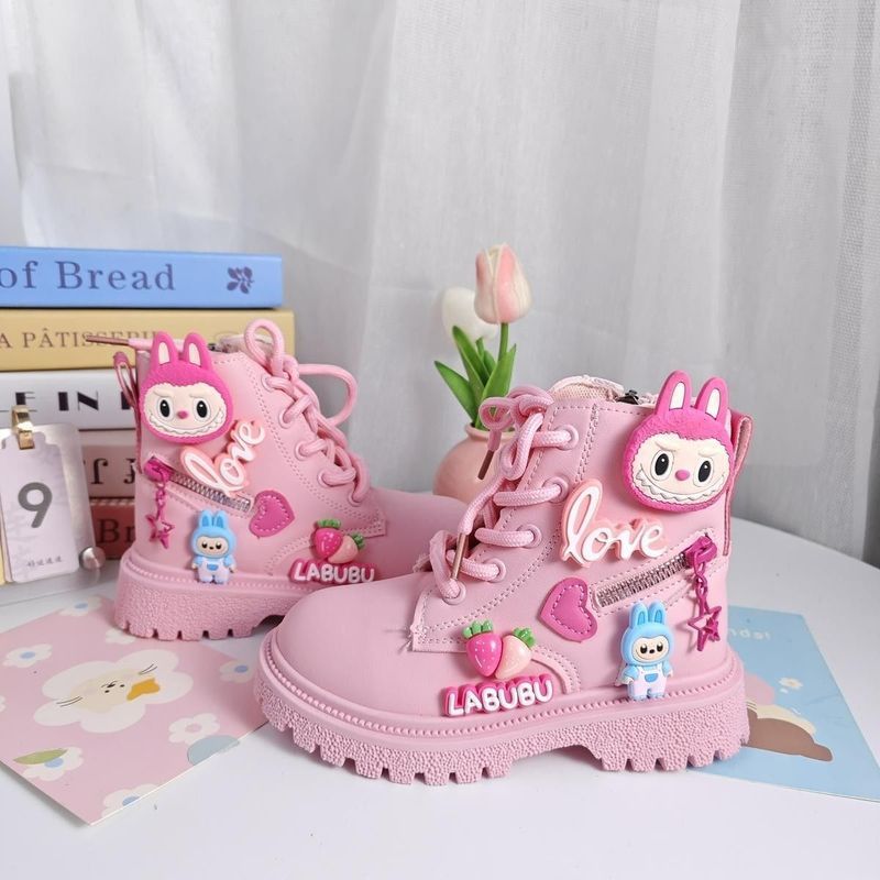 【JsS】Girls Martin Boots Children's Single Boots Cute Labubu Short Boots 2026 New Style Girls Fashion