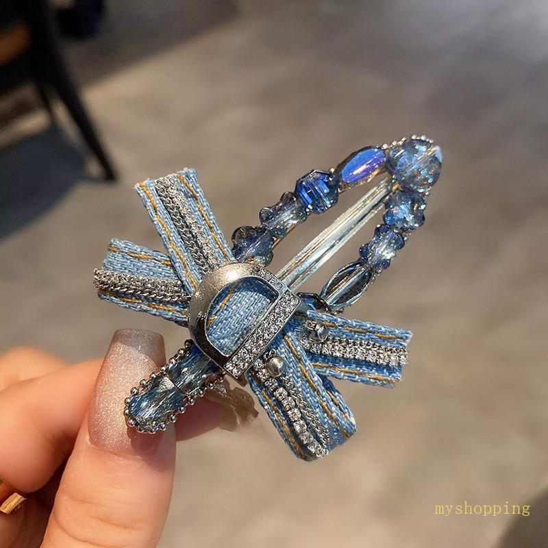 Kẹp tóc pha lê Denim phong cách Hàn Quốc Ivy