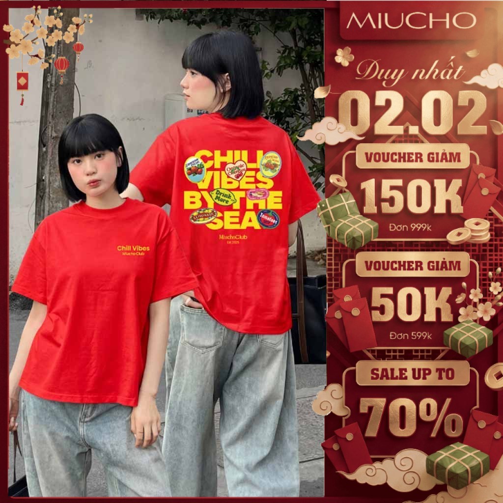 Áo Thun Boxy MIUCHO Chill Vibes Vải Cotton 2 chiều Thoáng Mát Tay Ngắn Cổ Tròn Đứng Form In Mix 2104