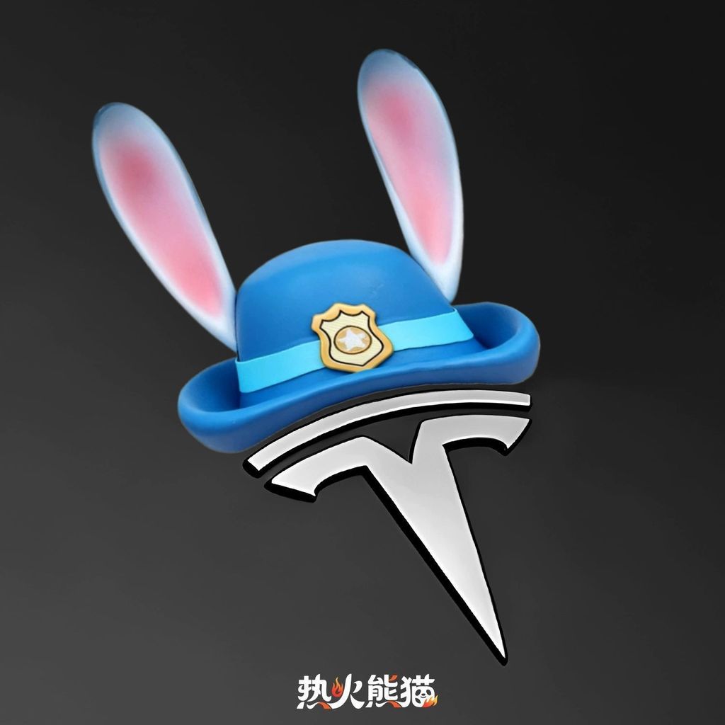 Thích hợp cho Tesla Judy Sĩ Quan Tai Thỏ Mũ Trang Trí Logo Ô Tô Nhãn Dán Hoạt Hình Dễ Thương Trang T