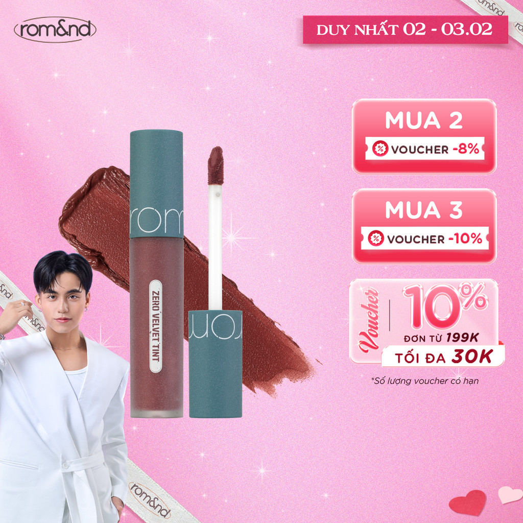 [Rom&nd] [Vintage Series] Son kem lì, lên màu chuẩn, mịn môi Hàn Quốc Romand Zero Velvet Tint 5.5g
