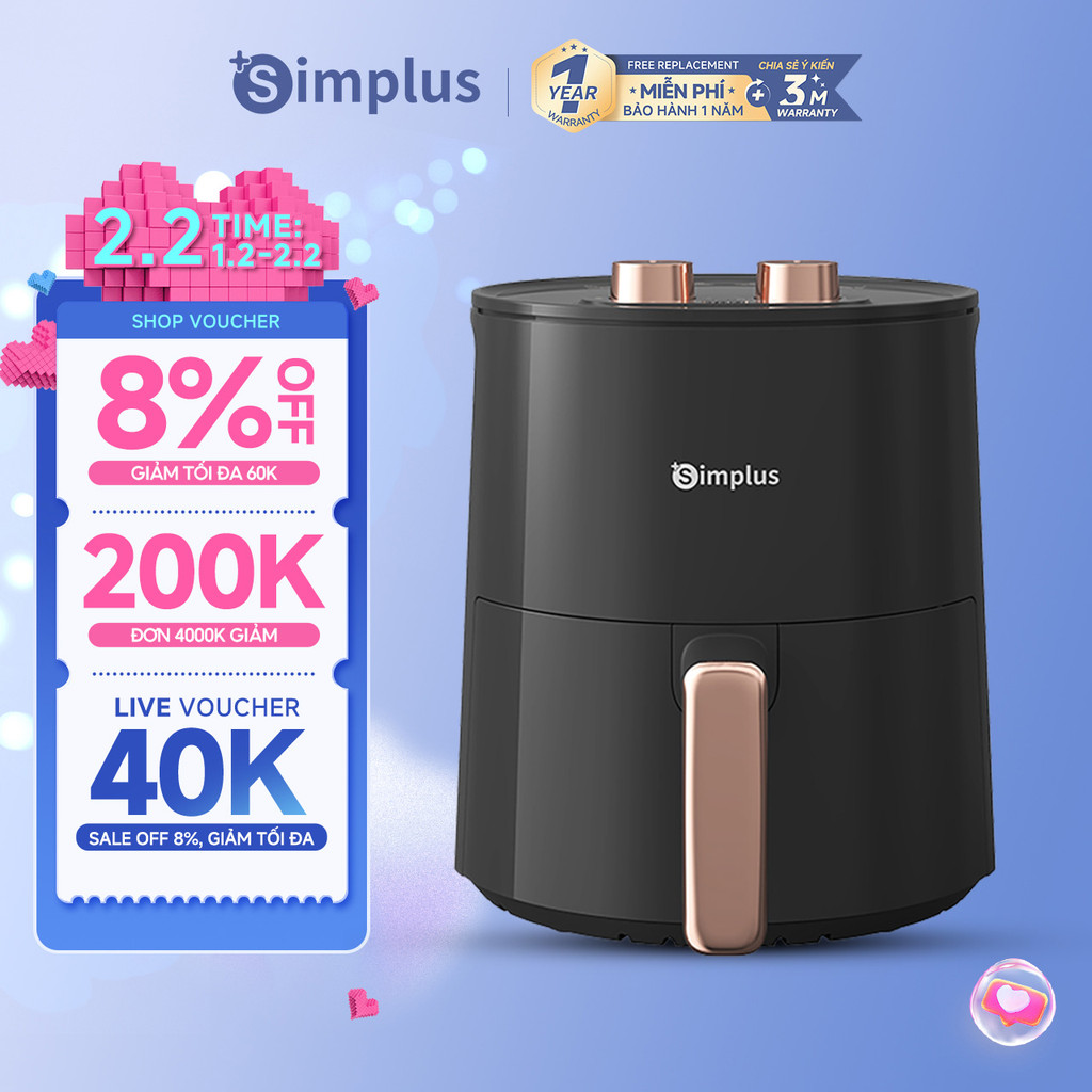 [LIVE] Nồi chiên không dầu Simplus KQZG007 Dung Tích lớn 4L - BH 1 Năm 1 Đổi 1