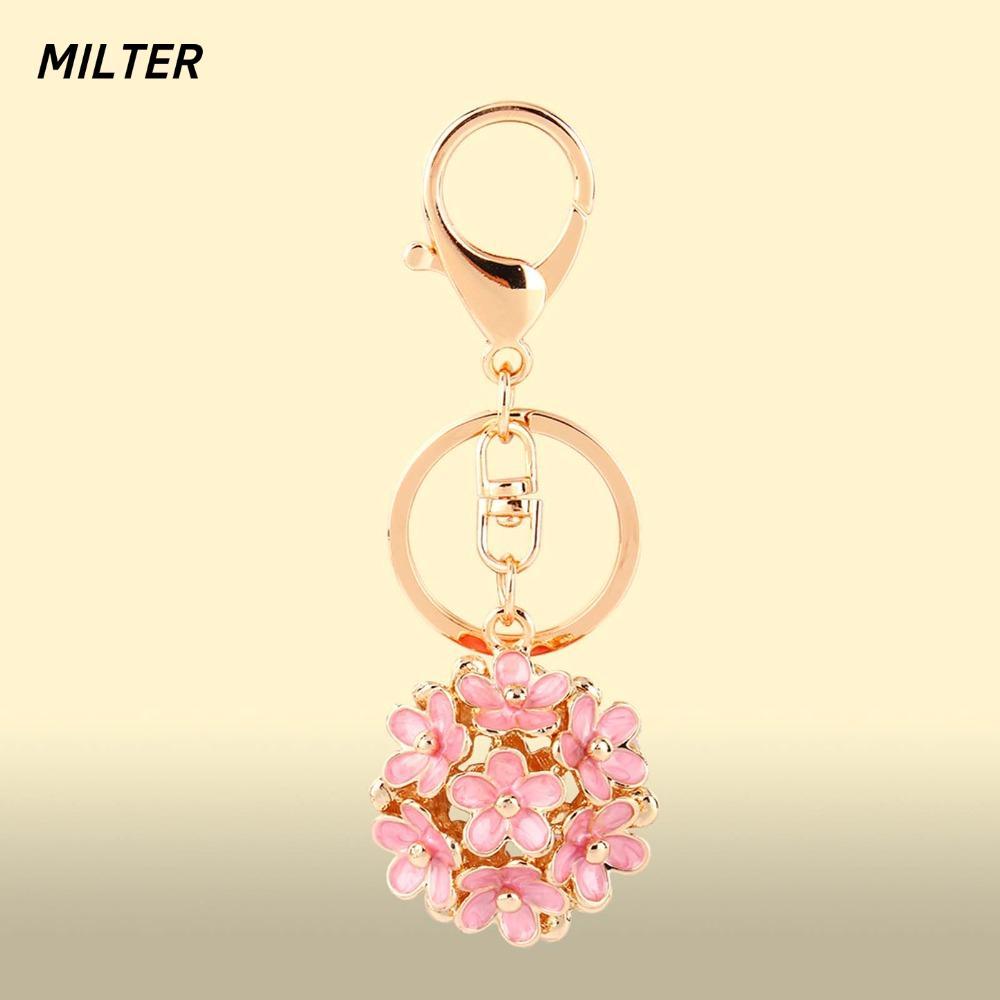 Móc khóa hoa MILTER, Túi hoa hợp kim quyến rũ, Móc chìa khóa màu hồng xinh xắn Ví quyến rũ Phụ kiện 