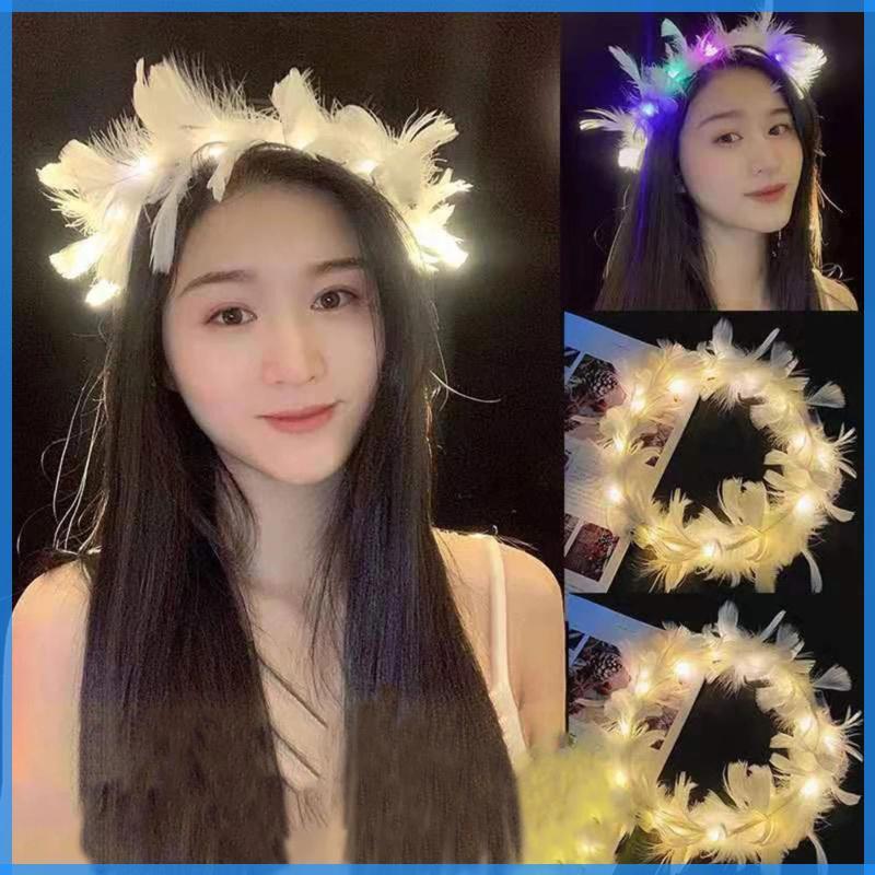 ROY Feather Tiara LED Feather Crown Light Up Angel Halo Headband Mũ đội đầu dạ quang