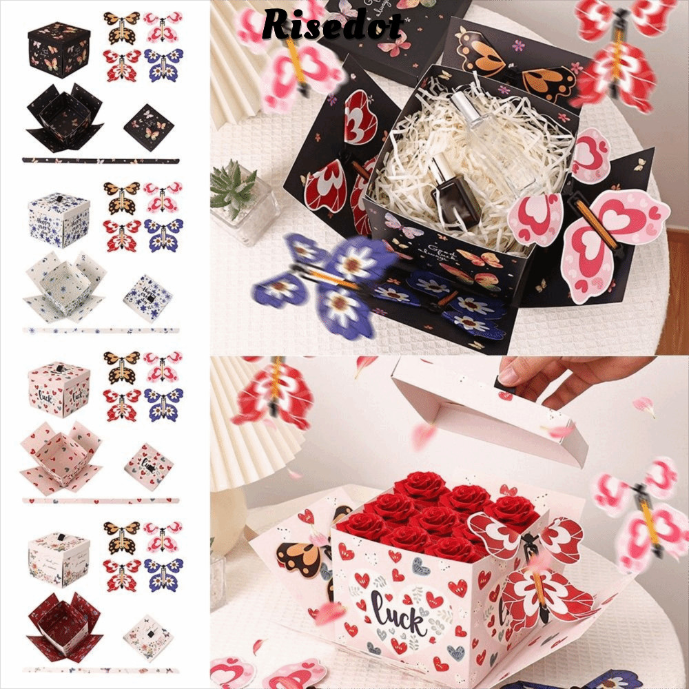 Hộp quà bướm bay RISEDOT, Hộp quà phát nổ giấy nhiều màu, kèm theo sáng tạo 4 con bướm Hộp quà tự độ