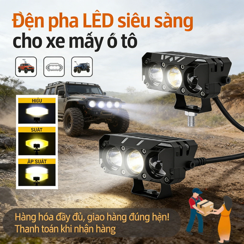 【Giao hàng nhanh】🎁Đèn pha LED 4 mắt xe máy Sáng cao tiết năng Dễ lắp đặt Phải có cho đi xe đêm