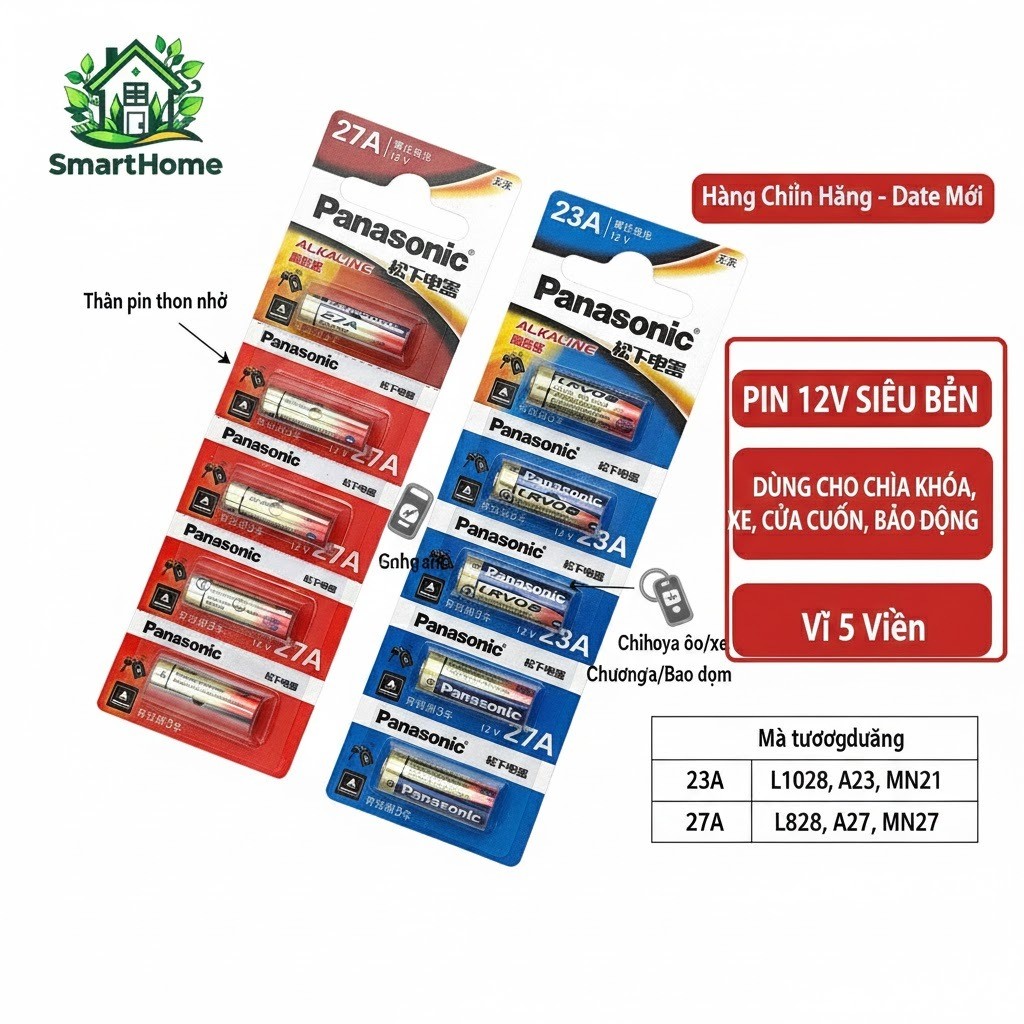Pin Panasonic Alkaline 12V Chính Hãng (Mã 23A / 27A) - Vỉ 5 Viên Date Mới