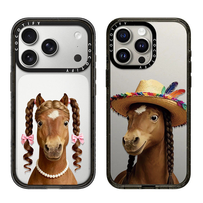 Năm Mới Vui May Mắn Pony Đào Blossom Thích Hợp Cho iPhone Apple 17promax Vỏ Điện Thoại 16lus / 15 / 