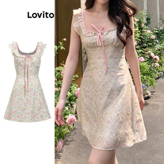 Lovito Váy dễ thương Váy xếp nếp có ren hoa cho nữ L80ED459