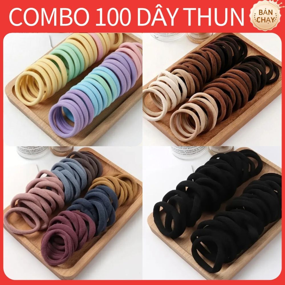 SALECombo 100 Dây Buộc Tóc Nữ Dây Buộc Tóc Basic Nhiều Màu Không đường Nối Siêu Co Giãn  Dây Chun Bu