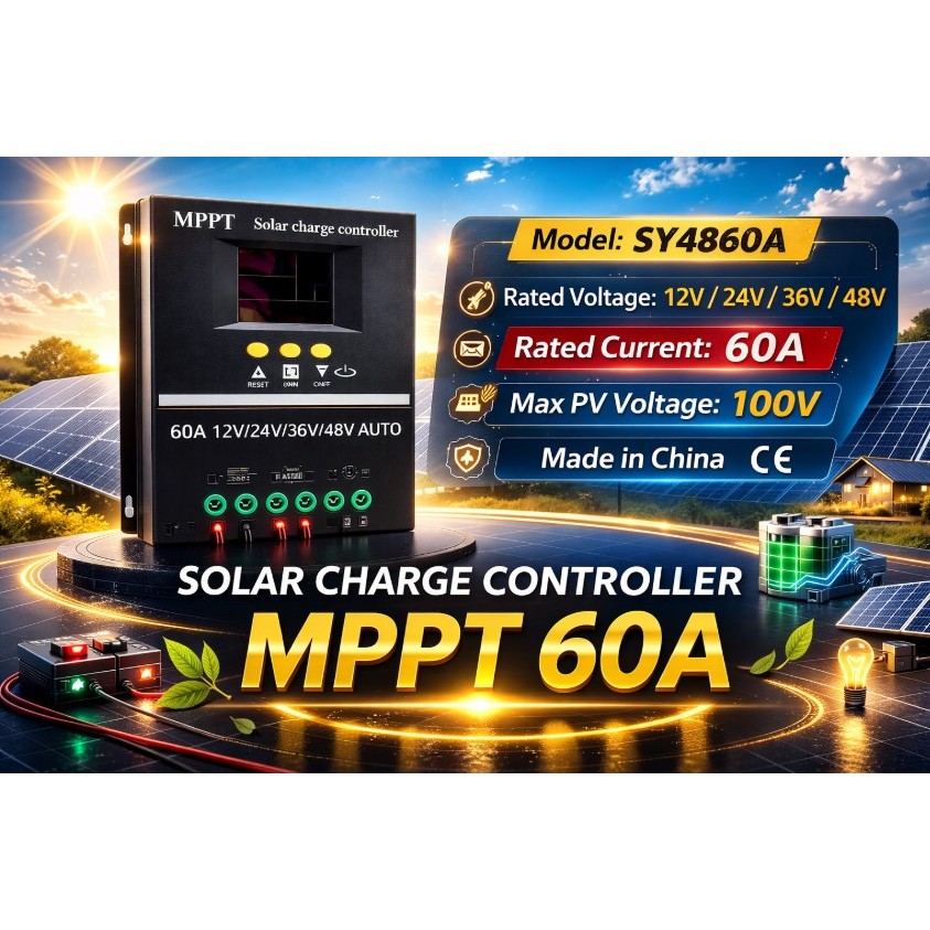 Bộ Điều Khiển Sạc Năng Lượng Mặt Trời MPPT  12V/24V36V/48V -60A  Solar charge controller Model: SẠC 