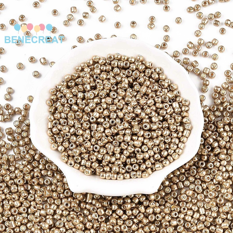BENECREAT 1 pound 6 / 0 Hạt Hạt Thủy Tinh Màu Kim Loại Phong Cách Tròn Nhạt Goldenrod 6 / 0 4mm Lỗ: 