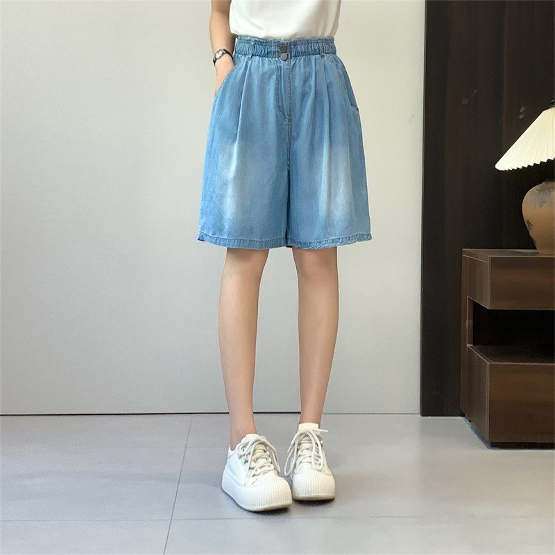 Huiyige Mùa Hè Nữ Co Giãn Eo Cao Quần Short Denim Tencel Denim Quần Short Mỏng Denim Quần Ống Rộng