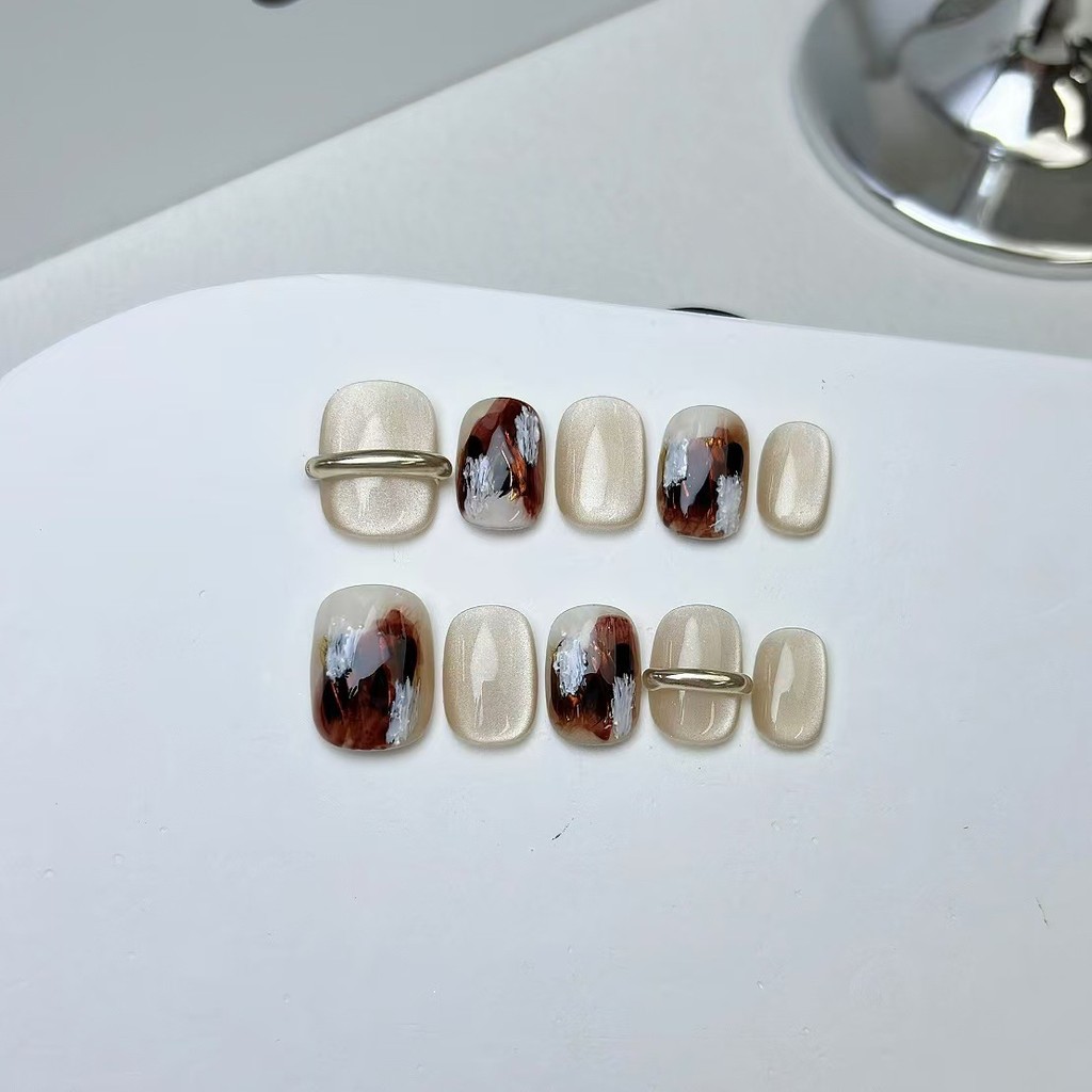 Gilt Years Móng Tay Tay Vẽ Tay Pinch Thành Phẩm Ngắn Miếng Dán Móng Tay Miếng Dán Móng Tay 26.3.8