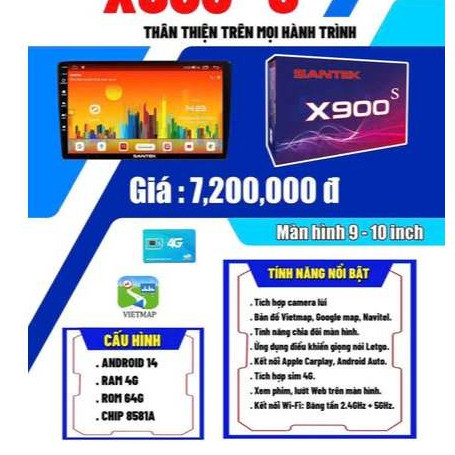 2026 Màn hình android Santek X900s Ram 4Gb Rom 64Gb