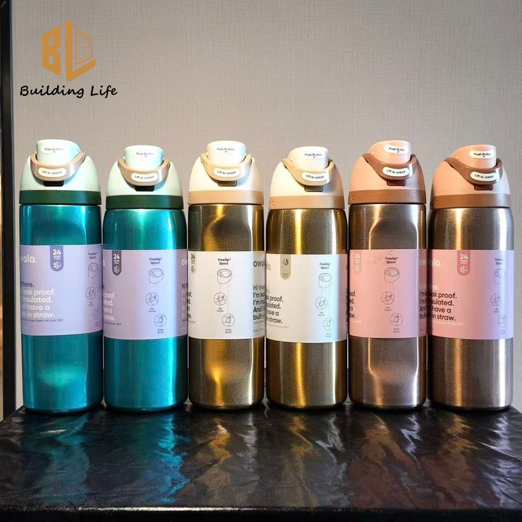 Owala Freesip Tumbler 24oz 32oz 30oz FreeSip Sway Gold Rose Gold Blue Chai nước cách nhiệt bằng thép