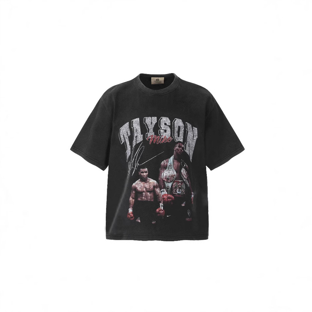 Mike Tyson Tyson Boxing Fighting BIG FACE Quirky portrait print washed distressed short-sleeve shirt