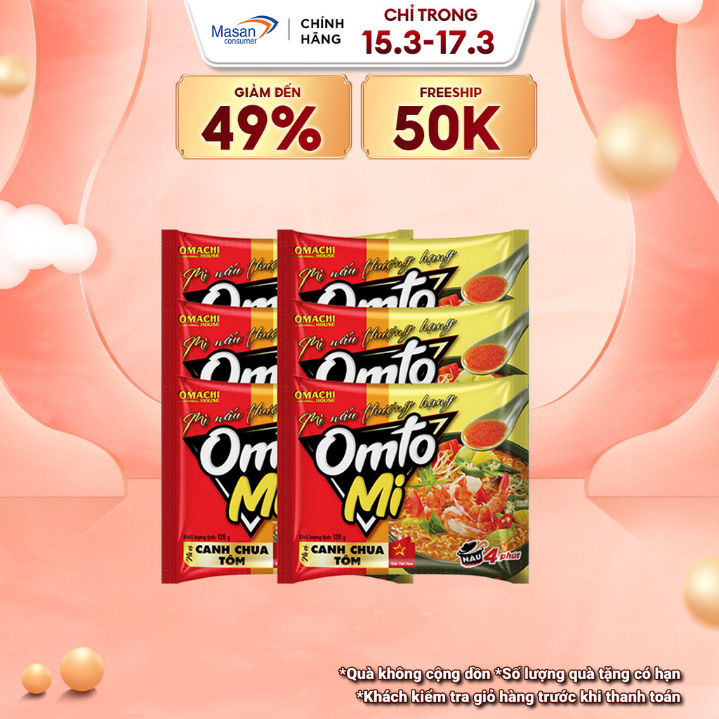 Mì Nấu OMTOMI Canh Chua Tôm - Combo 6 Gói X 126GR
