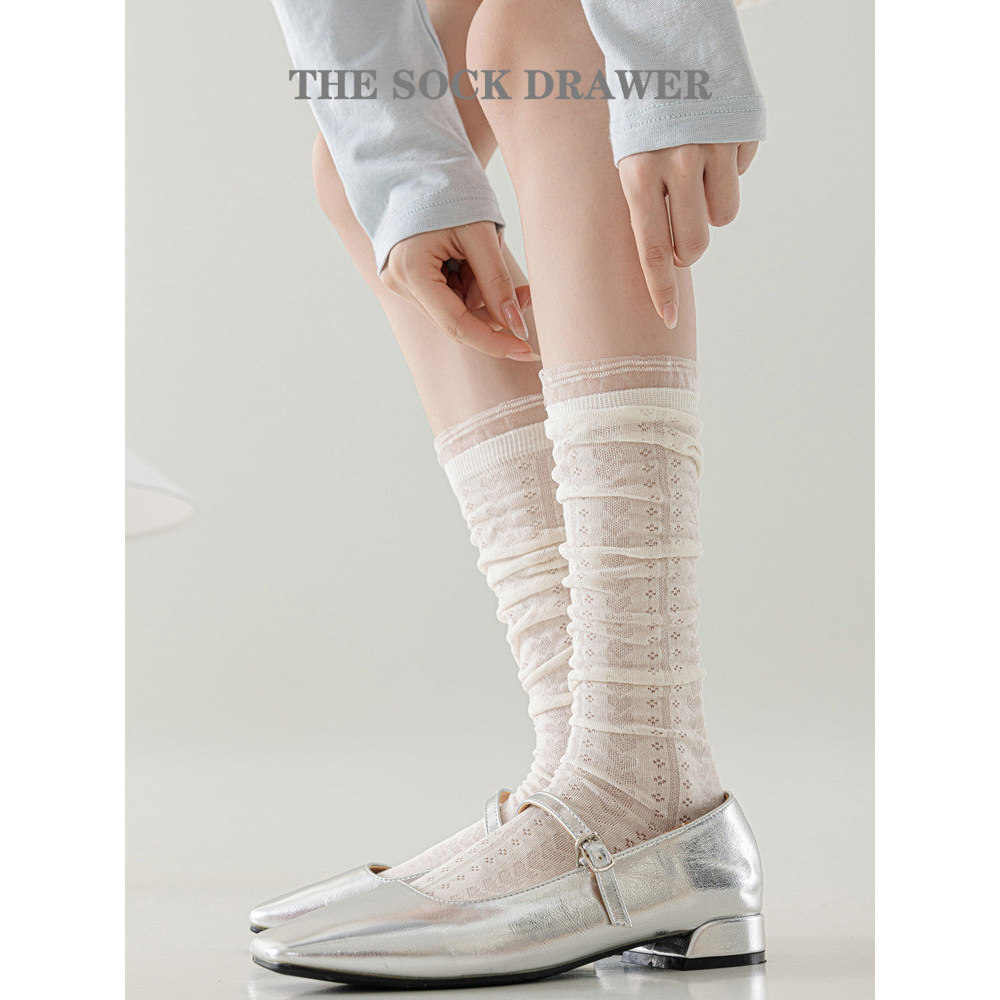 Tất Nữ Nữ 2026 Tất Nữ Nữ Ballet Phong Cách Trái Tim Rỗng Bê Tất Xuân Hè Cọc Tất Mỏng Ren Tất