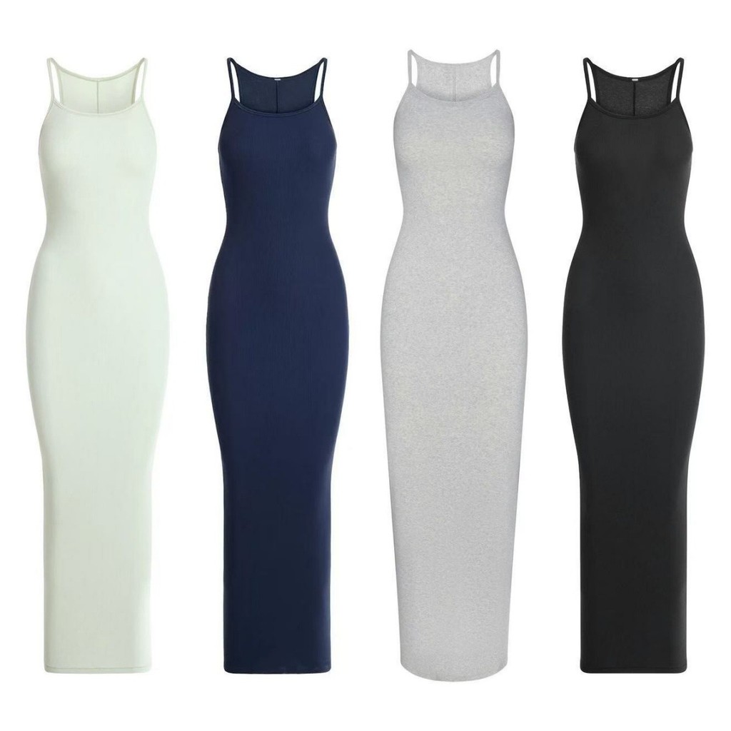 Skims New Product COTTONRIBLONGCAMIDRESS Ribbed strap dress, sexy bodycon dress