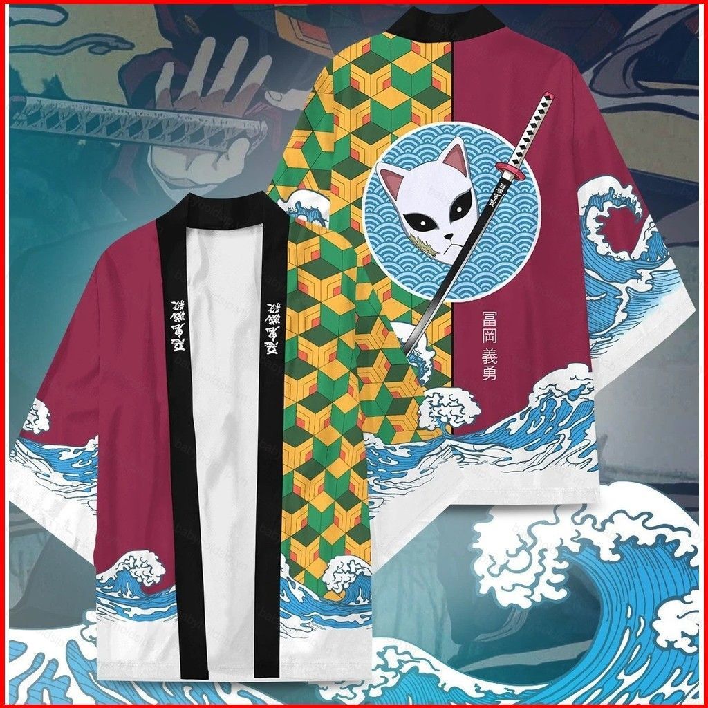 Áo thun Anime Demon Slayer Tomioka Giyuu, style haori-cardigan, phù hợp cho fan