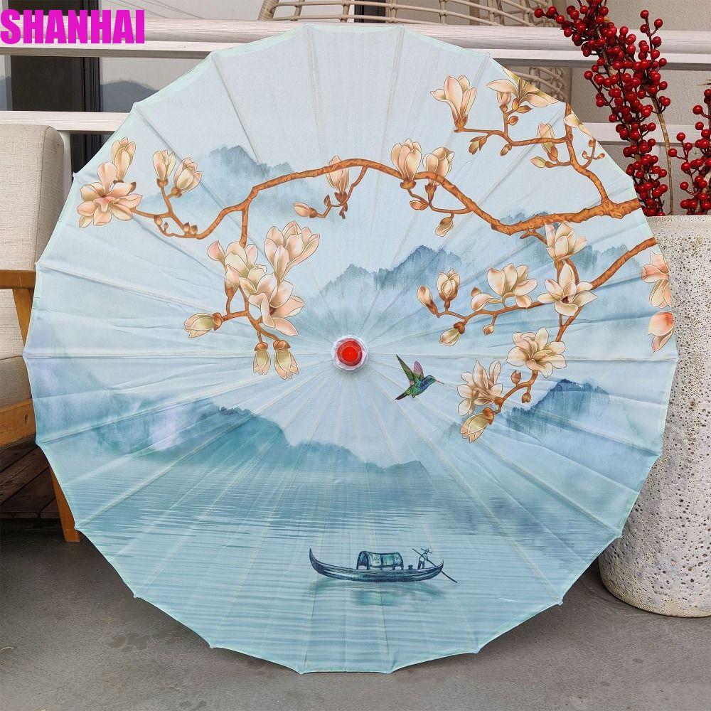 Ô dù nữ bằng vải lụa SHANHAI, Ô giấy dầu cổ điển phong cách Trung Quốc gấp, Cổ điển 70 cm Trang trí 