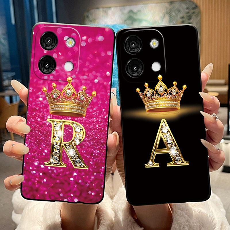 Ốp Điện Thoại Chống Sốc Cho Umidigi G9A Silicon Mềm Màu Đen Vỏ Vương Miện Độc Đáo Khá Chữ A-Z Bảo Vệ