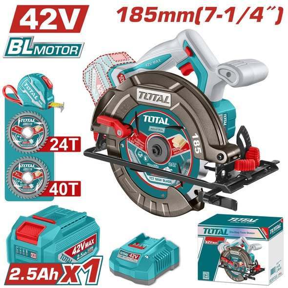 TOTAL thế hệ mới Máy cưa đĩa tròn không chổi than dùng pin 42V TOTAL TSLI4218511 kèm pin sạc