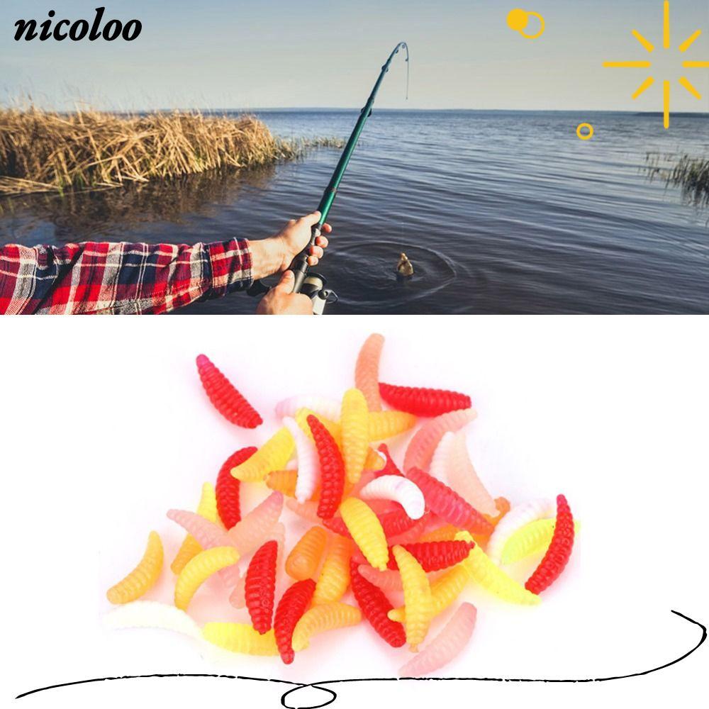 NICOLOO 200 CHIẾC Giun Mồi Câu Cá, Silicone 2cm Giun Ấu Trùng Mồi, Mềm Mại Bền Màu Hỗn Hợp Giun Dụ B