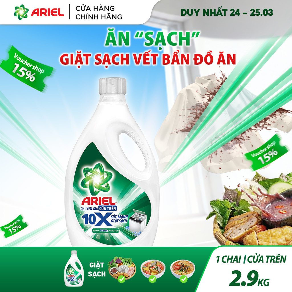 [LIVE] Chai nước giặt Ariel Gel ARIEL 10X Sức Mạnh Cửa Trên 2.9KG