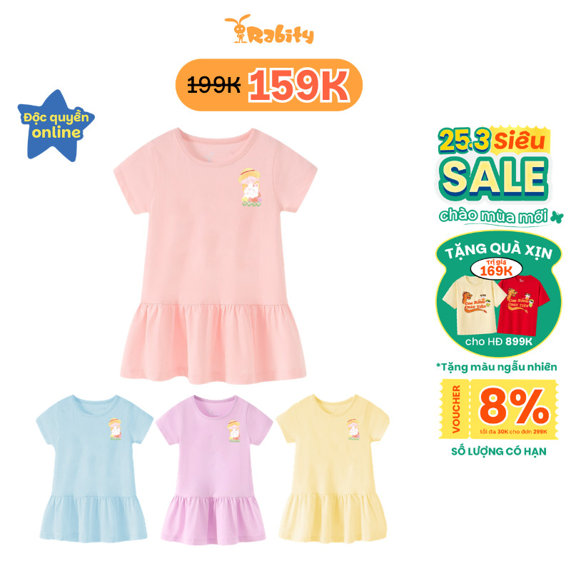 [VOUCHER 8% GIẢM 30K ĐƠN 299K]Đầm váy thun ngắn tay bé gái Rabity 950.904