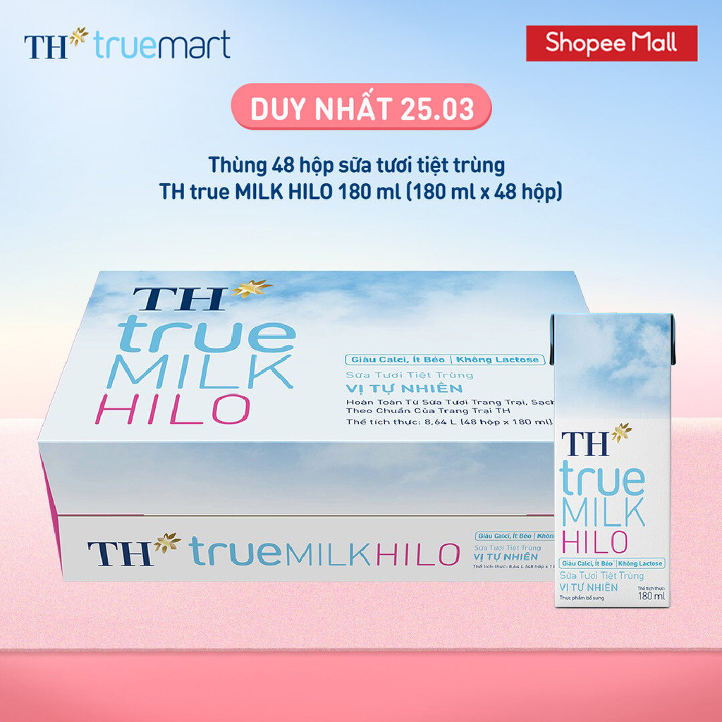 [LIVESTREAM] Thùng 48 hộp sữa tươi tiệt trùng TH True Milk HILO 180ml (48 hộp)