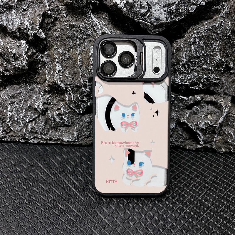 Ốp điện thoại Apple từ tính Bowtie Cat được cá nhân hóa Được trang bị giá đỡ ống kính và màng ống kí