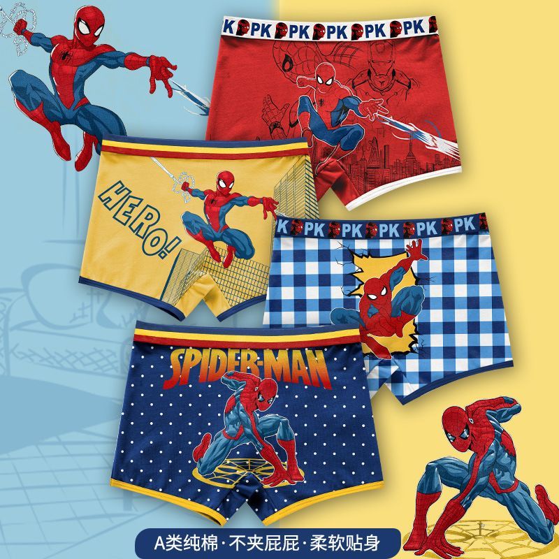 Quần lót boxer cotton cho bé trai Spider-Man - đồ lót hoạt hình thoáng khí mềm mại mặc hằng ngày
