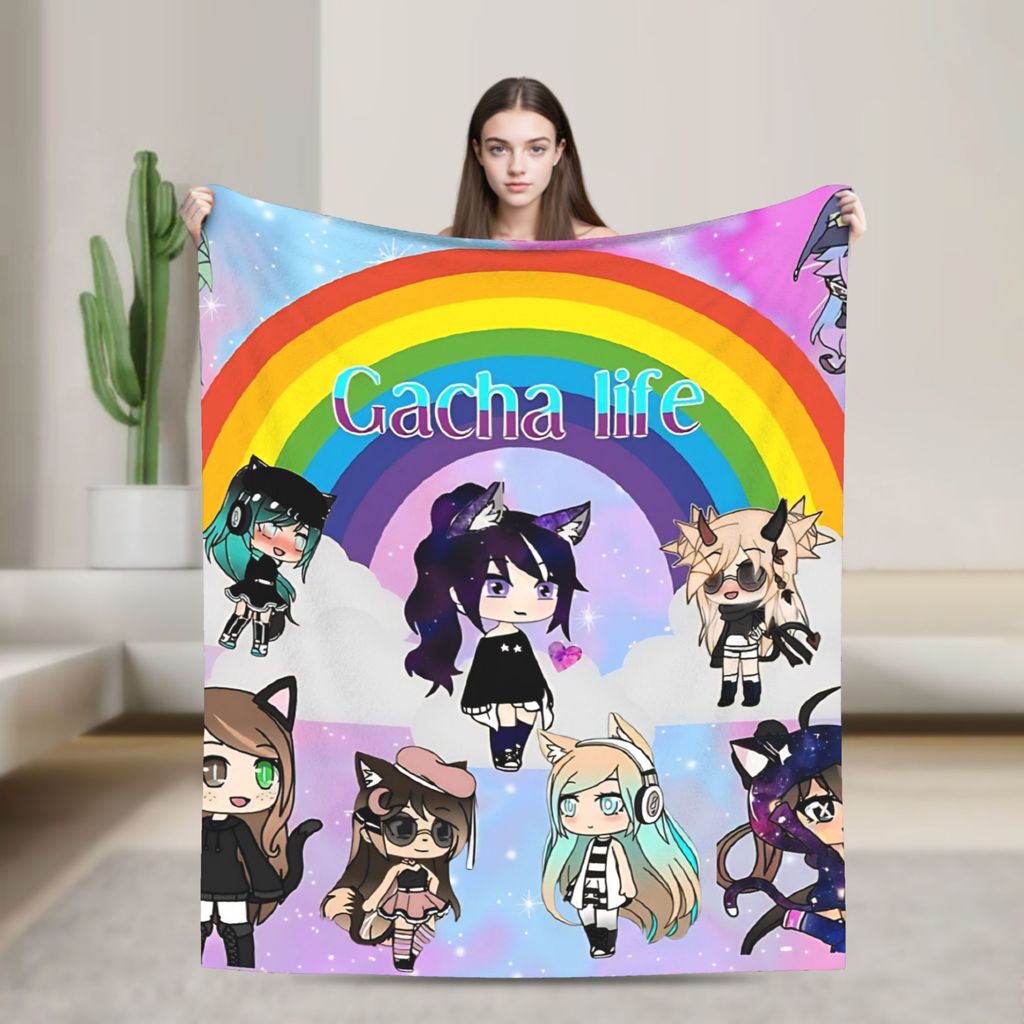 Gacha life anime gói Chăn Mềm Mại Ấm Áp Thẩm Mỹ Sang Trọng Ném Chăn Cho Du Lịch Ngoài Trời Flannel B