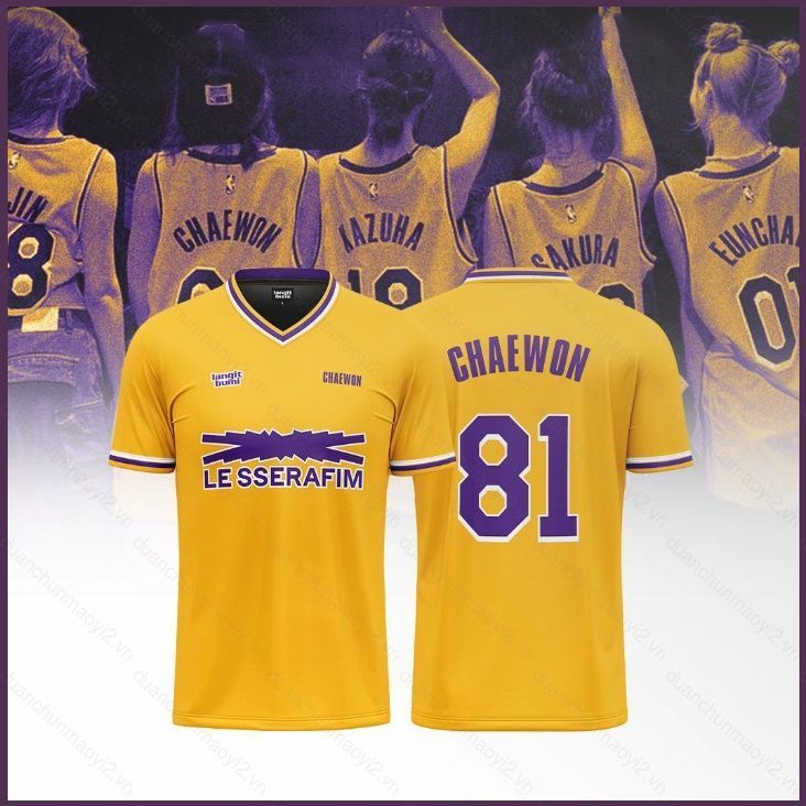 Áo thun Jersey mùa hè LE SSERAFIM - thiết kế Sakura với hình ảnh thành viên nhóm: Kim Chuewon, Huh Y