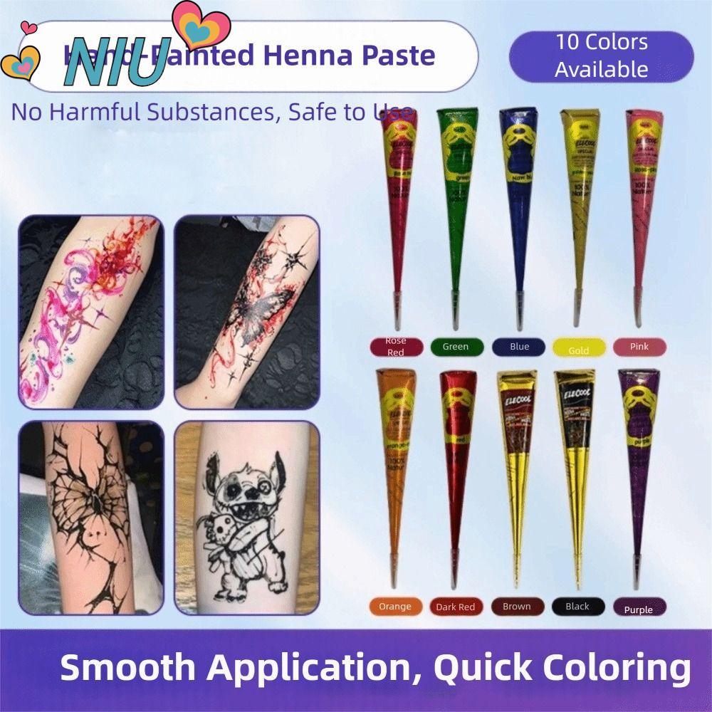NIUYOUJS Henna Tattoo Cream, Bán vĩnh viễn Dễ sử dụng Henna Paste Cone, Henna Cream Tạm thời Màu đen